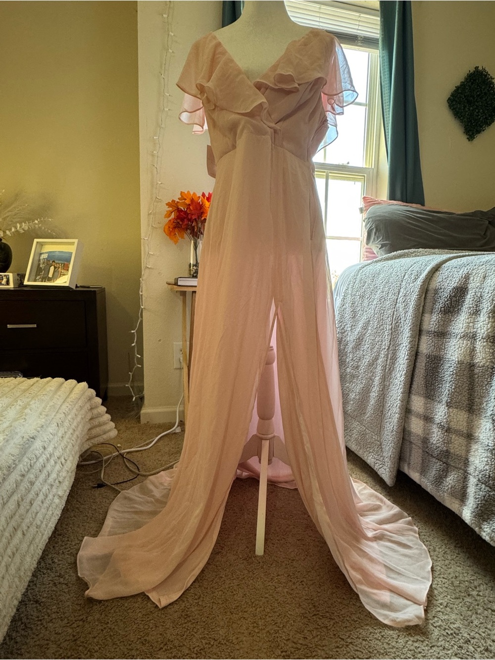 Lulu's Dusty Blush Layered Chiffon Dress